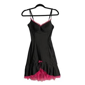 Victoria's Secret 00's Slip Corset Dress in Black; Hot Pink